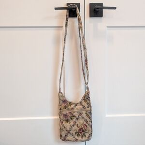 VINTAGE 90s Floral Beige Tapestry Crossbody Bag